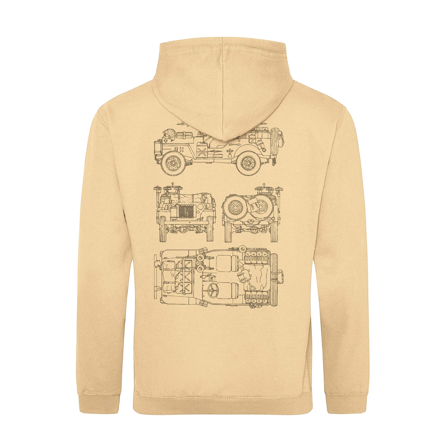 Desert Jeep Blueprint Hoodie - Desert Sand - Back - Poppyscotland