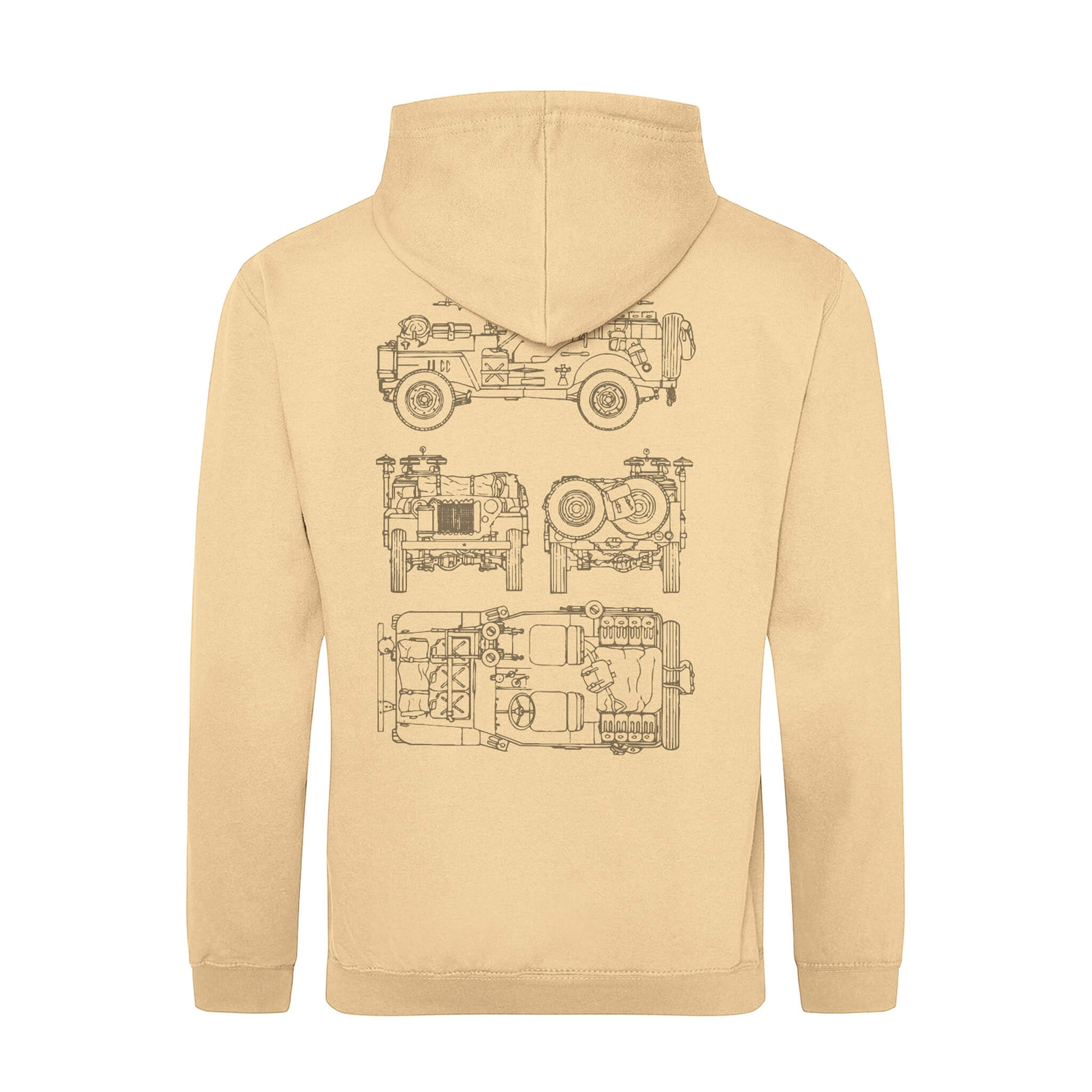 Desert Jeep Blueprint Hoodie - Desert Sand - Back - Poppyscotland