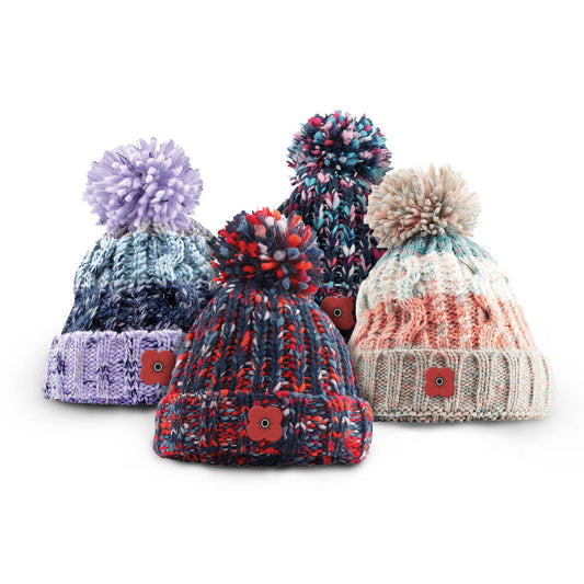 poppyscotland knitted pom pom beanies