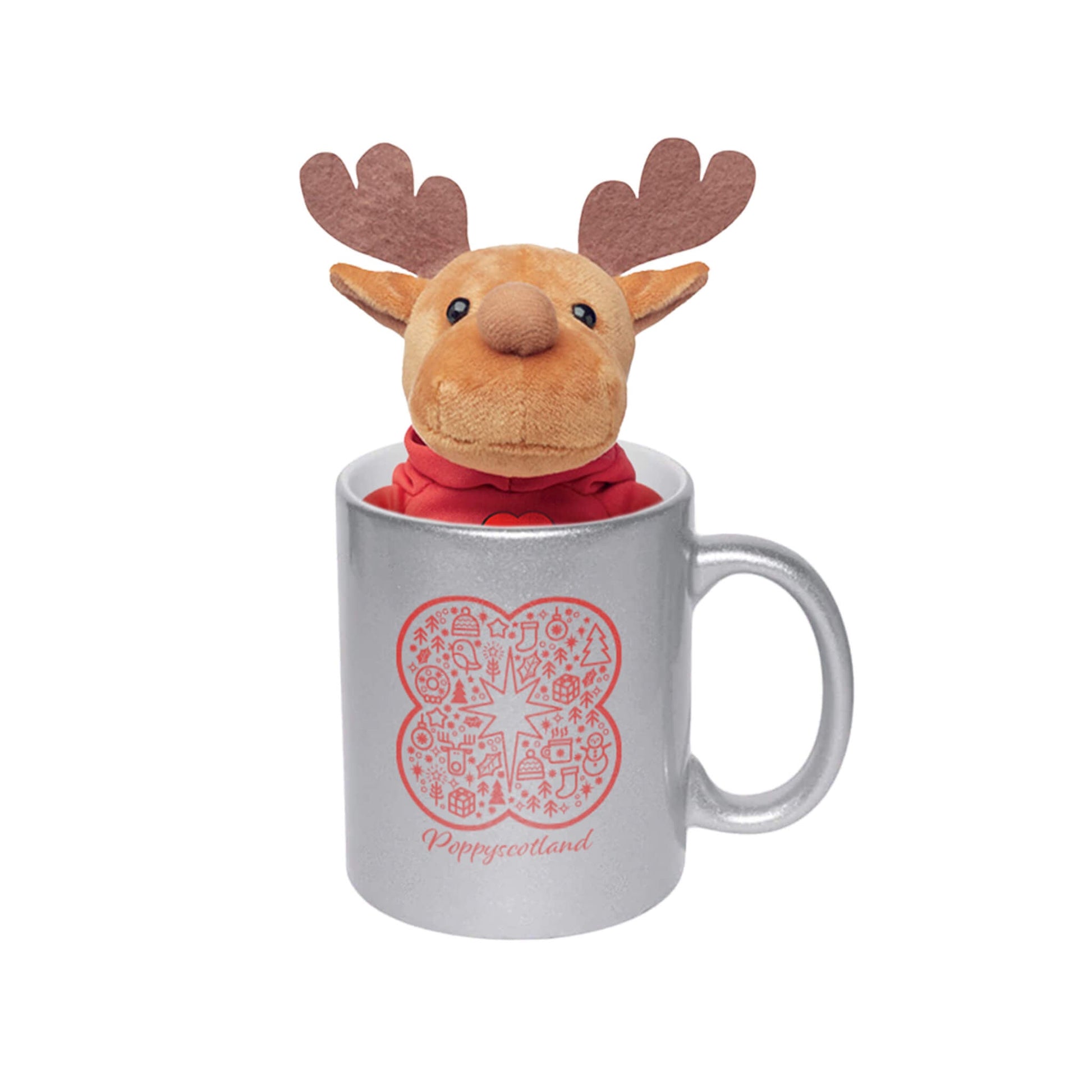 Rudolph Plush Toy In A Silver Glitter Mug | Poppyscotland